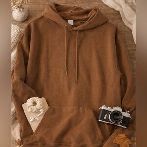 Brown Pullover Hoodie Sweatshirt Large Hanes EcoSmart Fleece Casual Basic